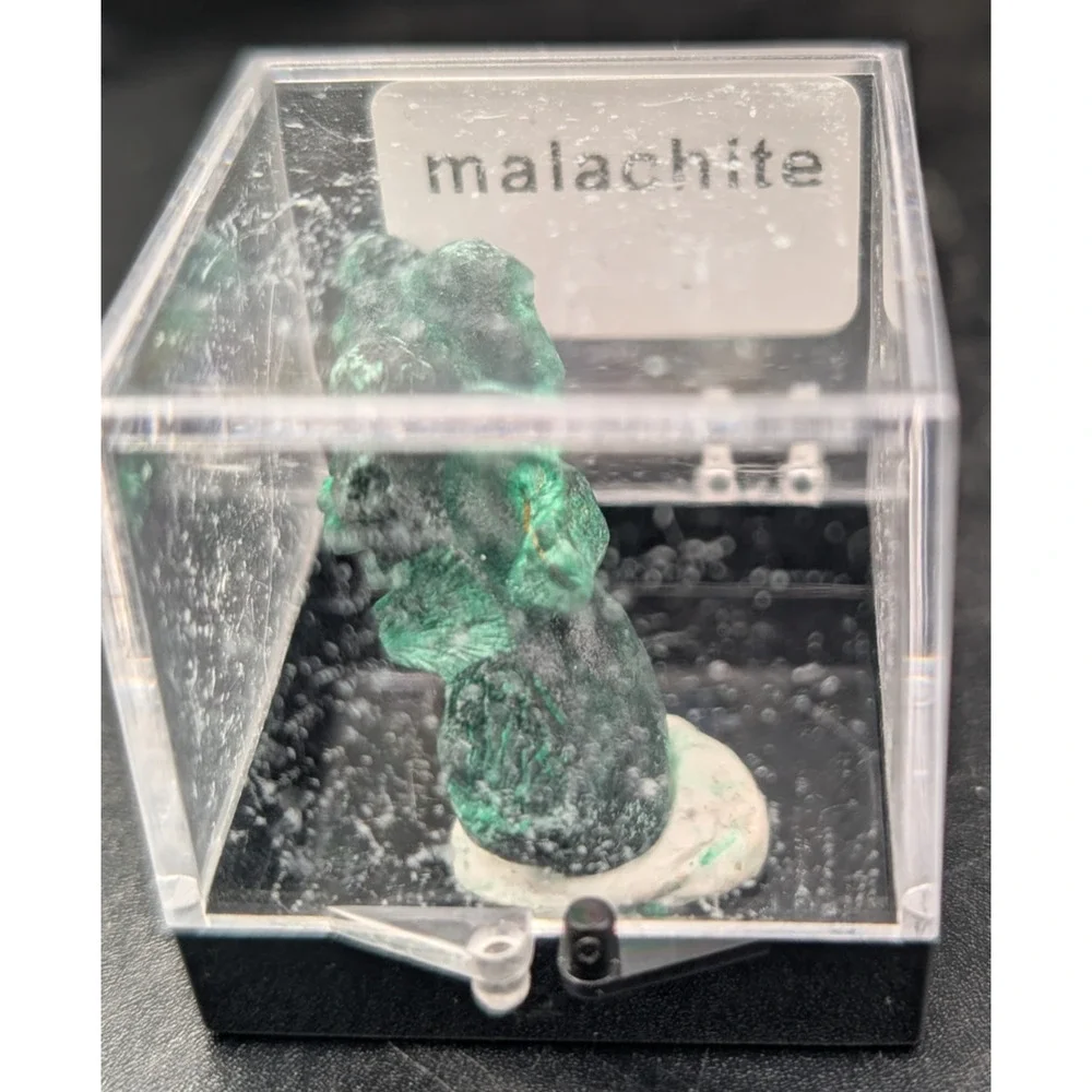 Natural Malachite Mineral Specimen in Display Box | Green Copper Carbonate - Picture 4 of 4